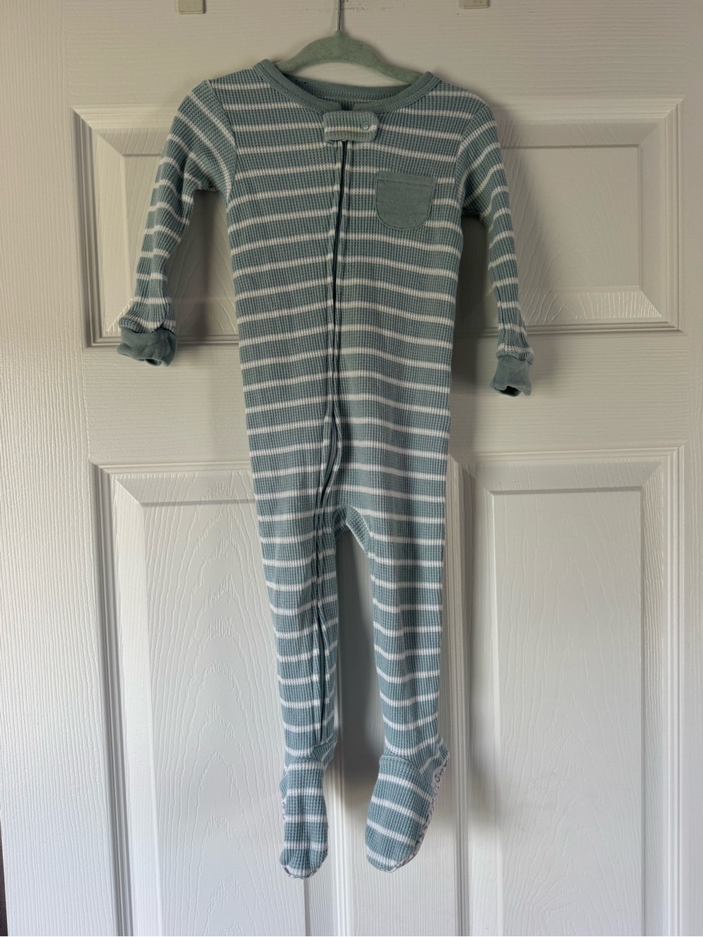 Carter’s Baby Sleeper 12M Green Striped Footed Pajamas Zip Waffle Knit
